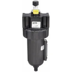 Zinc-bodied compressed air lubricator with 1/2 in NPT connections. Delivers controlled micro-mist oil lubrication for pneumatic tools, cylinders, and valves. Features knob adjustment, 17L reservoir, 90 cfm flow capacity, and 250 psi maximum operating pressure.