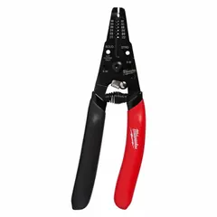 This multifunction wire stripper and cutter features a rounded-edge blade for cutting and stripping stranded wire from 22 to 32 AWG. With an overall length of 2 9/16 inches and an angled head, it provides access in confined spaces. Suitable for electrical panel wiring, control cabinet assembly, and field-service tasks requiring precise strip lengths.