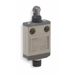 Top-mount roller-plunger limit switch with metallic momentary action. Stainless steel housing. Equipped with a 4-pin M12 connector. Used for position sensing and control in industrial automation, packaging, and material handling equipment.