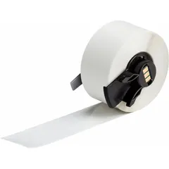 Continuous label roll measuring 1 inch by 50 feet, made of clear gloss polyester for indoor use. Compatible with the Brady M611 printer series for thermal transfer printing. Suitable for asset tracking, cable marking, and general identification in industrial and facility environments.