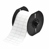 Thermal transfer precut label roll measuring 1/2 in x 1 in. Features a rubber aggressive permanent adhesive for bonding to various surfaces. Compatible with BBP33 printer series. Suitable for industrial labeling, asset identification, and cable marking