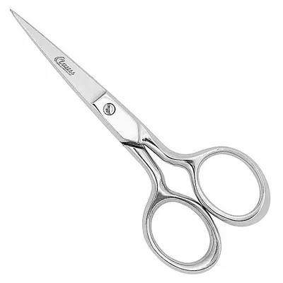 CLAUSS Scissors: Ambidextrous, 4 in Overall Lg, Straight, Steel, Pointed, Silver - All-Metal Scissors