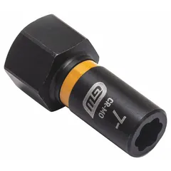 This 1/4" drive bolt extraction impact socket is designed for removing damaged or rounded-off bolts. It features a 7-point standard profile for secure grip and a black oxide finish. The 7 mm socket size is suitable for automotive repair, machinery maintenance, and general industrial bolt extraction tasks.