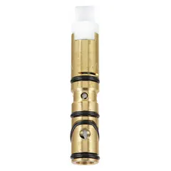 This brass disc faucet cartridge is an OEM replacement part for Moen Commercial series faucets. It controls hot and cold water flow and temperature in commercial applications such as kitchens, restrooms, and utility sinks.