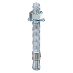 Steel wedge anchor with 1/4 in diameter and 1/4"-20 thread size, overall length 3-1/4 in. Zinc-plated finish for corrosion resistance. Suitable for fastening into solid concrete or masonry for structural applications. Supplied in a 100-pack.