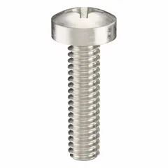 Pan head machine screw with M2x0.40 thread, 8 mm length, made of 316 stainless steel with plain finish. Phillips drive with #1 drive size. Supplied in a 100-piece pack. Commonly used for fastening components in machinery, electronics, and general assembly where a low-profile head is desired.