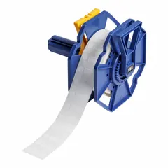 White matte-finish precut label roll with 3/8 in label height, 1 in label width, and 3/8 in roll length. Designed for use with the J7300 printer series. Suitable for cryogenic and industrial labeling applications requiring durable identification at low temperatures.
