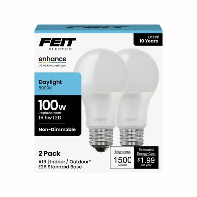FEIT ELECTRIC Compact LED Bulb: Medium Screw (E26), LED, (A) Classic, A19, 16.5 W Watt - Medium Screw Base (E26) Lamps