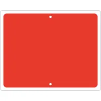 Blank railroad flag sign with red background and High Intensity Prismatic (HIP) retroreflective grade for visibility in low-light conditions. Nominal size 12 in x 15 in, 0.09 in thick, with mounting holes for secure installation on posts or barriers. Used for railroad crossing warnings and safety marking