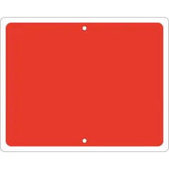 Blank railroad flag sign with red background and High Intensity Prismatic (HIP) retroreflective grade for visibility in low-light conditions. Nominal size 12 in x 15 in, 0.09 in thick, with mounting holes for secure installation on posts or barriers. Used for railroad crossing warnings and safety marking.