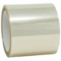 This transparent antimicrobial film tape features a polyester film backing with an acrylic adhesive and a silver-based additive that inhibits microbial growth on the tape surface. It is 4 inches wide, 20 yards long, and 2 mils thick. Commonly used to protect surfaces in environments where hygiene is a concern, such as on equipment handles and touch panels.