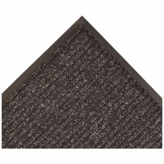 Indoor scraper-dryer mat designed to remove dirt and moisture from footwear in commercial entryways. Constructed with polypropylene and vinyl, featuring a flat edge and ribbed surface for slip resistance. Suitable for high-traffic areas such as lobbies and corridors.