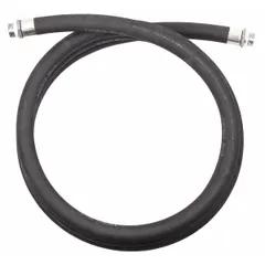 This discharge hose is designed for use on the outlet side of fuel transfer pumps, handling fuels, oils, and other non-corrosive liquids. It features a rubber tube and cover with zinc fittings, and operates in temperatures from -22° to 130°F. The hose measures 3/4 inch in diameter by 12 feet in length.
