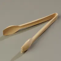 These plastic serving tongs measure 9 inches overall length and are beige in color. NSF certified and dishwasher safe, they are suitable for hygienic handling of salads and other foods in commercial foodservice settings such as buffet lines, cafeterias, and kitchens