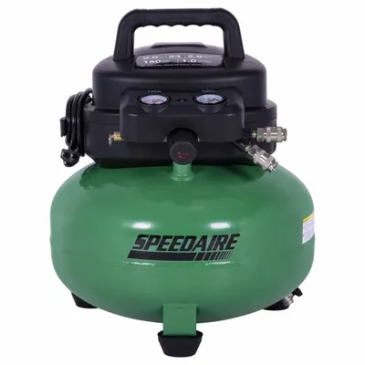 SPEEDAIRE Portable Air Compressor, Oil Free, 1HP, 6 Gal, Pancake, 2.6CFM@90 PSI, 120V AC - Hand Carry Portable Electric Air Compressors
