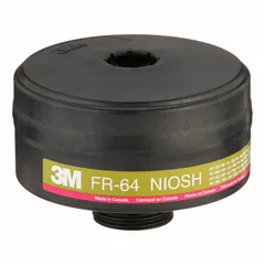 The 3M FR-64 is a replacement cartridge for the 3M FR-M40 Series respirators. It features a threaded connection and an Olive color code. NIOSH rated for Organic Vapor (OV) protection. Suitable for use in environments where exposure to organic vapors is a concern.