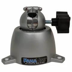 Cast zinc swivel base for multi-angle positioning of workpieces. Overall length 5 inches, mounting hole diameter 19/64 inch. Used in drilling, assembly, and inspection tasks to allow quick repositioning without unclamping.