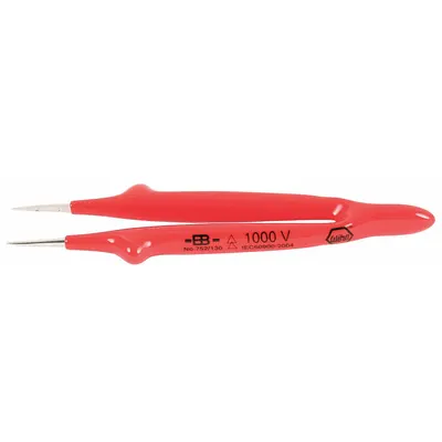 WIHA Insulated Tweezers, Carbon Steel, Point, Straight Tip, Serrated Grip, 75205