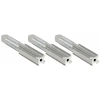 This three-piece hand tap set includes taper, plug, and bottoming taps for cutting internal threads in metal. Thread size is 3/4"-10 UNC with H3 / 2B tolerance. Each tap has 4 flutes and is made of high-speed steel, suitable for through holes, blind holes, and general maintenance or production threading