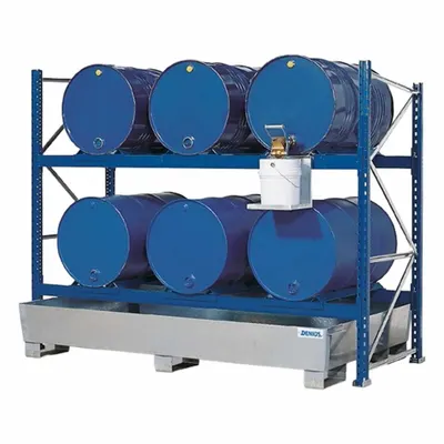 DENIOS K34-1107 Drum Storage Rack, 2-Level, Blue, 55 gal, 2200 lb per Level - Drum Storage Racks