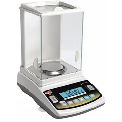 The TORBAL AGCN220 is an analytical lab balance with a 220 g capacity and 0.0001 g readability. It features an LCD display and supports multiple weighing units: ct, g, gr, kg, lb, oz, ozt, and pwt. Suitable for precise weighing in laboratory, jewelry, and pharmaceutical applications.