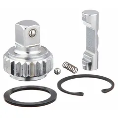This repair kit is designed for servicing 3/8 in torque wrenches with a 32 mm drive size. It includes replacement part CCM 150 MG and is suitable for torque wrenches with a range of 3 N-m to 100 ft-lb. Used in industrial bolting applications to restore precision.