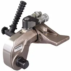 Square-drive hydraulic torque wrench delivering 6,150 ft-lb (8,338 N-m) with a 1 1/2 in drive. Features 1/4 in NPTF pressure and return ports. Part of the S Series. Used for tightening and loosening bolted joints in heavy industrial applications.