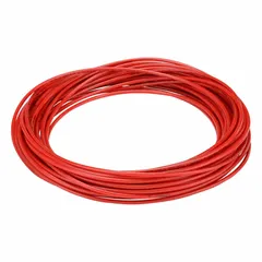 Metric polyurethane tubing with 4 mm inner diameter and 6 mm outer diameter, supplied in a 100 ft length. Red in color with Shore A 90 to 95 hardness. Rated for maximum operating pressure of 170 psi at 180°F. Suitable for pneumatic and fluid transfer applications requiring flexibility and abrasion resistance.