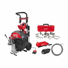 This cordless sewer drum kit from the MX FUEL system includes a head kit and cable for cleaning 3 in to 6 in pipes. It is powered by a rechargeable battery, providing portability for drain cleaning tasks in residential, commercial, and municipal settings.