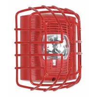 Red steel alarm guard for indoor wall-mount flush installation. Protects System Sensor SPECTRAlert Advance Series horn/strobe/speaker notification appliances from physical damage. Includes mounting hardware. Overall dimensions: 7 3/8 in depth, 6 1/8 in length