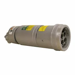 Gray watertight pin and sleeve connector rated for 600V AC, three-phase, 150 A, with 4 poles and 3 wires. Suitable for industrial power distribution in environments requiring moisture and dust resistance.