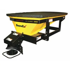 This SNOWEX broadcast spreader is designed for bed mounting in UTVs and is powered by the vehicle's battery. It features a steel frame and a poly hopper, suitable for distributing salt, sand, or ice melt on driveways, parking lots, and walkways during winter maintenance.