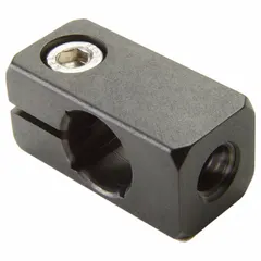 Aluminum sensor bracket connector, 40 mm Lg x 20 mm Wd x 20 mm Ht, designed for use with mounting brackets. Used to attach sensors to mounting brackets in industrial automation and conveyor systems, providing a secure interface for sensor positioning on rails or frames.