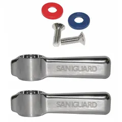 Lever handle for hot/cold water faucets. Made of brass with a chrome finish. Supplied as a pair (1 PR). Compatible with T&S Brass fixtures. Commonly used in commercial kitchens, laboratories, and industrial wash stations.