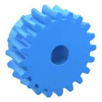 Metric worm wheel, module m 1.5, 20° pressure angle, right-hand helix, non-ground tooth finish. Nylon construction. Used in power transmission systems to convert rotary motion between non-intersecting shafts, such as in conveyors, packaging machinery, and industrial automation