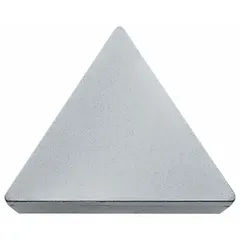 Triangle-shaped indexable turning insert made of cermet material. Designed for finish turning and light machining operations on steels and stainless steels in lathe applications.