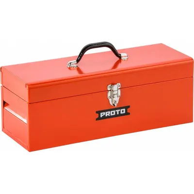 PROTO Tool Box: 19 1/2 in W 8 1/2 in D 9 1/2 in H, Steel, Red, Hinged Lid, Padlock - Steel Tool Boxes