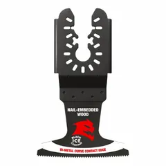 Set of 3 bi-metal blades for oscillating tools, each 4 in overall length with a 1 1/2 in blade width. Open-back universal OIS mount fits most oscillating tools. Designed for flush cutting and cutting through nail-embedded wood in demolition, remodeling, and carpentry applications.
