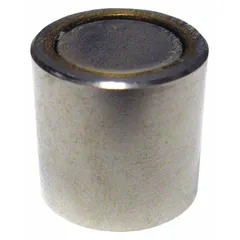 Neodymium cylindrical magnet with 1/2 in outside diameter, 0.5 in thickness, and 10-32 tap size. Type 35 grade provides a maximum pull force of 10 lbf. Used for holding, lifting, or positioning ferrous parts in industrial fixturing, assembly, and material handling applications.