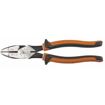 KLEIN TOOLS Linemans Plier: Insulated, Flat, 9 1/2 in Overall Lg, 1 5/8 in Jaw Lg, 1 3/8 in Jaw Wd - Multipurpose Insulated Lineman's Pliers