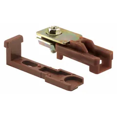 Steel bracket for hanging door pivot hardware, 5/8 in wide by 2 3/16 in high. Used to support and guide closet doors in residential or light commercial applications. Mounts to the door frame to enable smooth swinging operation.
