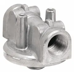 This head assembly is a replacement component for hydraulic filtration systems. It serves as the top section of a filter housing, directing fluid flow and securing the filter element. Used in industrial machinery, mobile equipment, and power units where hydraulic fluid cleanliness is required.