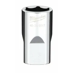 This 1/2 in drive, 16 mm socket features a 6-point design for secure engagement with metric hex fasteners. The chrome finish offers corrosion resistance, while the anti-roll geometry prevents the socket from rolling on sloped surfaces. Suitable for general fastening tasks with standard ratchets and impact tools.