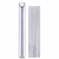 Soapstone marker and holder set with flat soapstone pieces measuring 5/8 in width by 5 in length. Includes pocket clips for convenient carrying. Used for marking on metal surfaces in welding and fabrication tasks