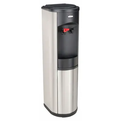 OASIS Plumbed Water Dispenser: Freestanding, Cold/Hot, Black/Silver, Stainless Steel - Freestanding Plumbed Water Dispensers