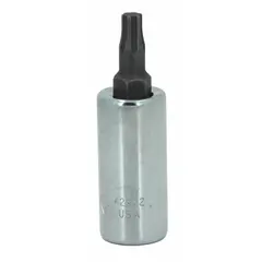 This Torx Plus bit socket features a T10 tip size and a replaceable insert design, allowing tip replacement without discarding the socket. It is used for driving Torx Plus fasteners in applications such as automotive, aerospace, and industrial assembly where high-torque, tamper-resistant fasteners are common.