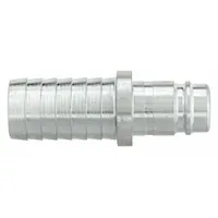 Steel quick-connect air coupling plug designed for pneumatic systems. Features a 1 in male hose barb fitting for connecting air tools, hoses, and compressors. Suitable for high-flow industrial applications