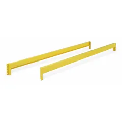 This bolted channel beam is a structural component for pallet rack systems, measuring 96 inches in length, 3 inches in depth, and 3 inches in width. It features a yellow finish and is sold as a 2-pack. The beam provides horizontal support between upright frames in warehouse storage applications.