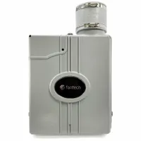 Single-speed, standard-efficiency inline duct fan for radon mitigation systems. Delivers up to 158 cfm airflow. Operates on 120V AC, 60 Hz, single-phase power. Includes 4" PVC isolator couplings. Plastic housing with IP44 rating