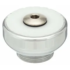 Brass spray flow outlet with chrome finish. Features a male 13/16"-27 UNS connection. Designed for use in commercial or industrial water systems where controlled spray dispersion is required.
